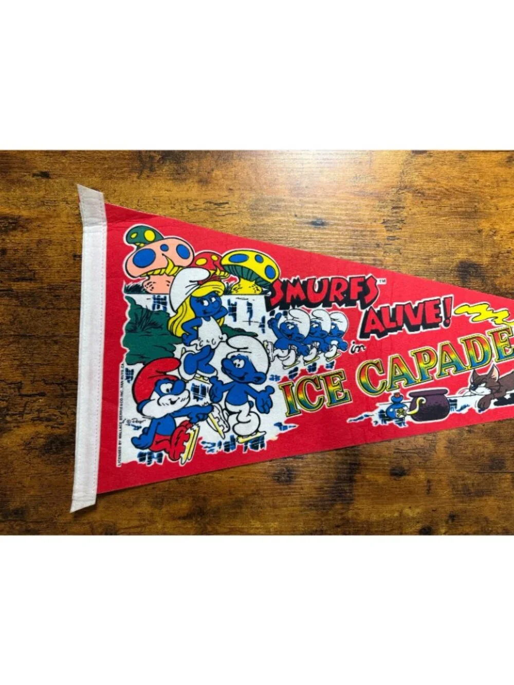 Vintage Smurfs alive in Ice Capades pennant